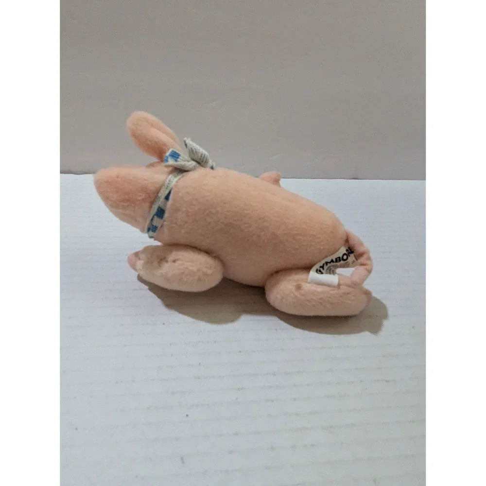 Gymboree Pink Pig Plush Stuffed Animal Blue Checkered Bow 6 Inch Toy